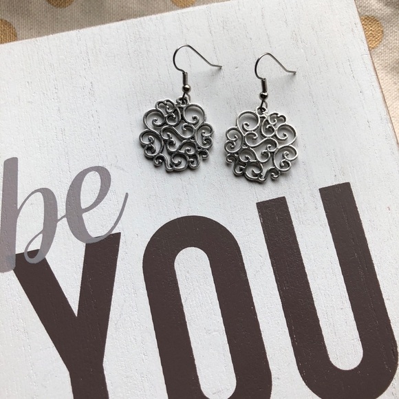 Silver Tone Dangle Earrings - Picture 2 of 2